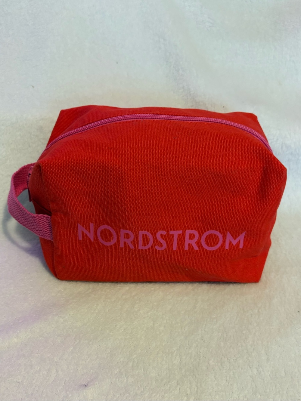 Nordstrom Red Canvas Travel Cosmetic Pouch with Pink Accents
